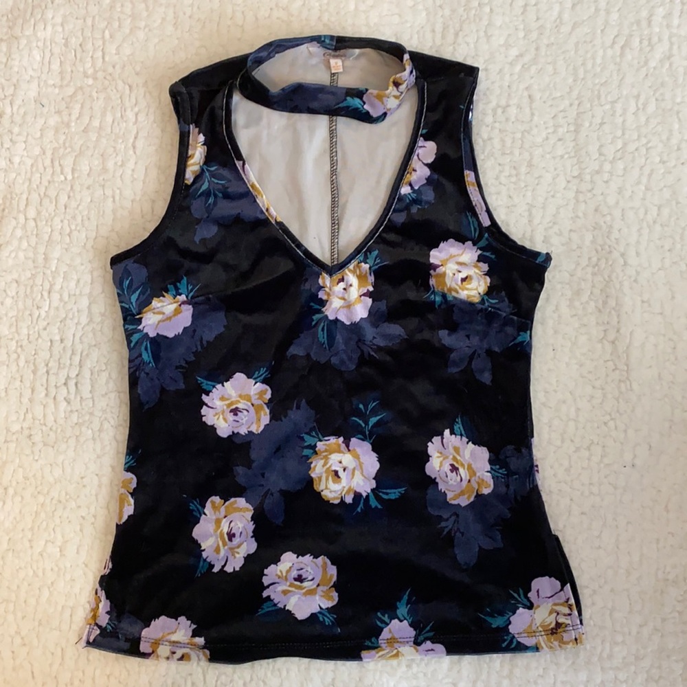 Velvet floral tank top